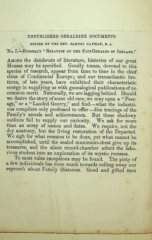 Geraldine documents edited by The Rev. Samuel Hayman (1870)