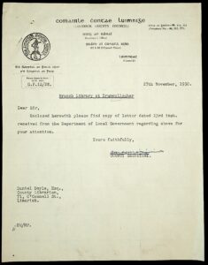 Cover note with no. 12b, below, from Co. Secretary to Co. Librarian.